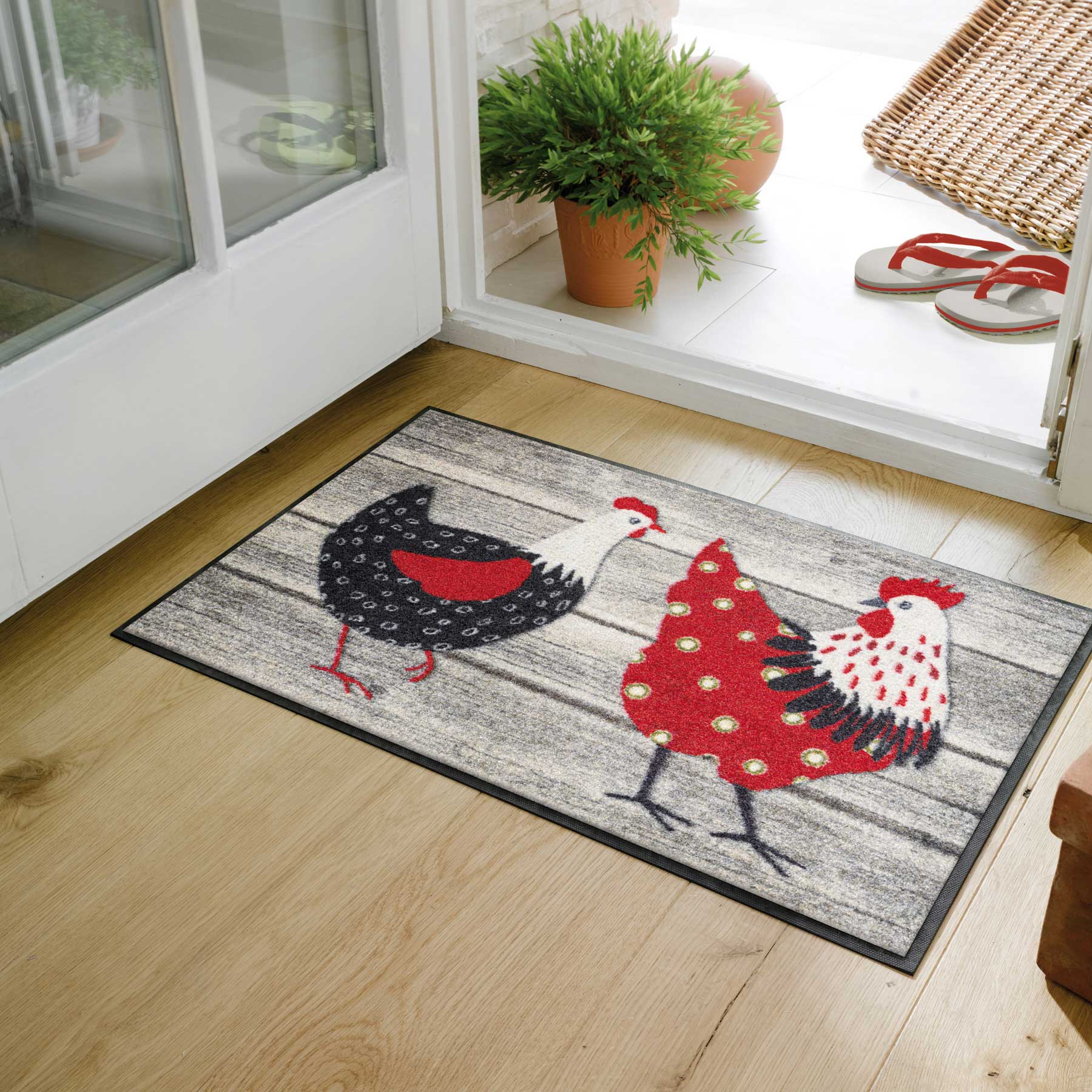 Fußmatte 50x75 Chicken Farm rot