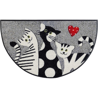Fußmatte 50x85 Round Cat Trio grau halbrund