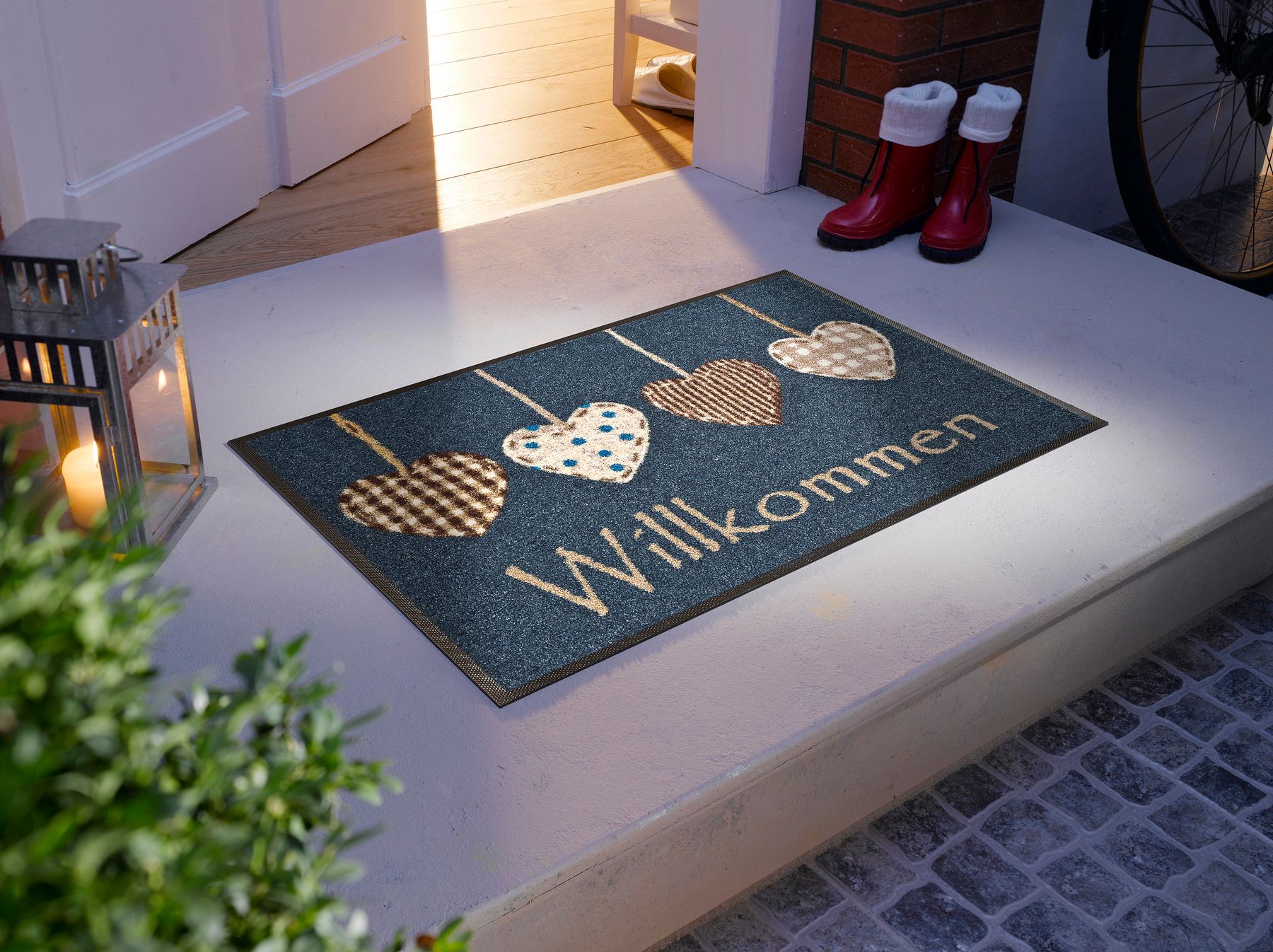 Fußmatte 50x75 Cottage Hearts anthrazit