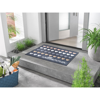 Fußmatte 50x75 Willkommen Herzen anthrazit