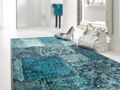 Teppichläufer 75x190 Vintage Patches türkis grün