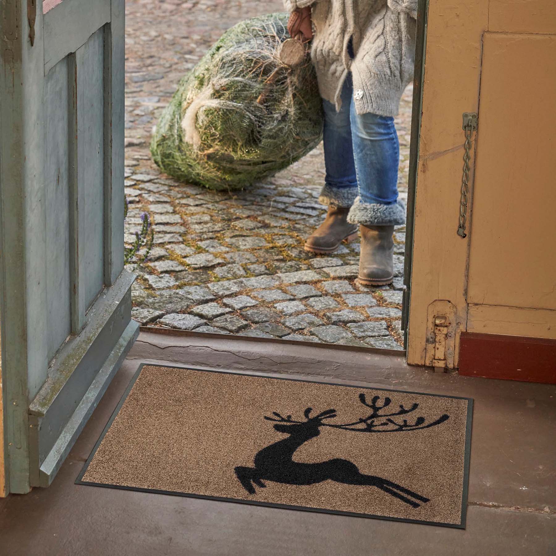 Fußmatte 50x75 Jumping Deer braun